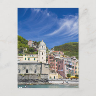 Italië, Cinque Terre, Vernazza, Harbour en Church Briefkaart
