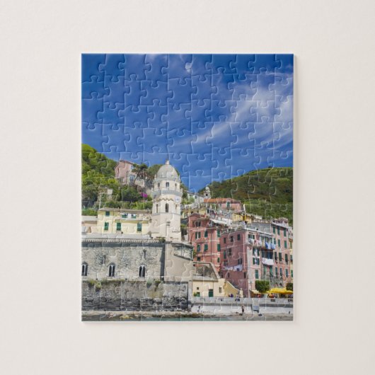 Italië, Cinque Terre, Vernazza, Harbour en Church Legpuzzel (Verticaal)