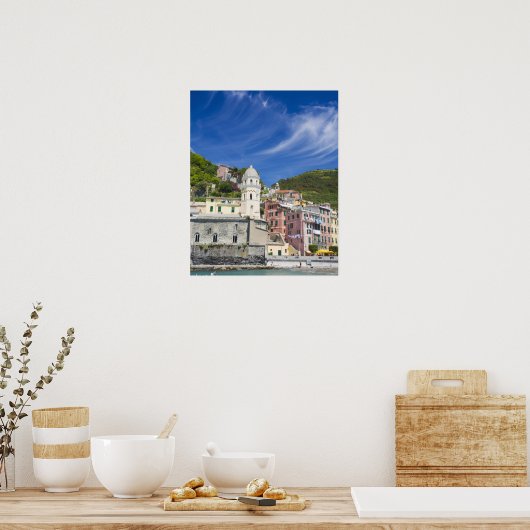 Italië, Cinque Terre, Vernazza, Harbour en Church Poster (Keuken)