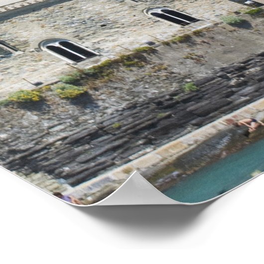 Italië, Cinque Terre, Vernazza, Harbour en Church Poster (Hoek)