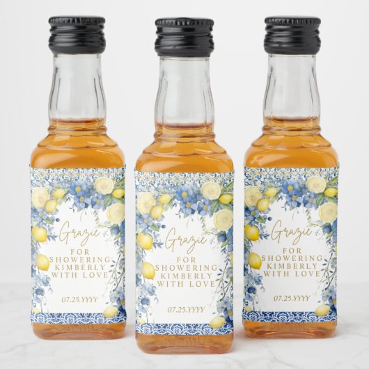 Italië Citroenblauw Tegels Grazie Vrijgezellenfees Likeurfles Etiket (Flessen)