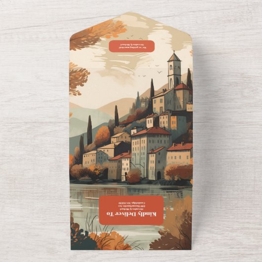 Italië Comomeer Bestemming Bruiloft All In One Uitnodiging (Buitenkant)