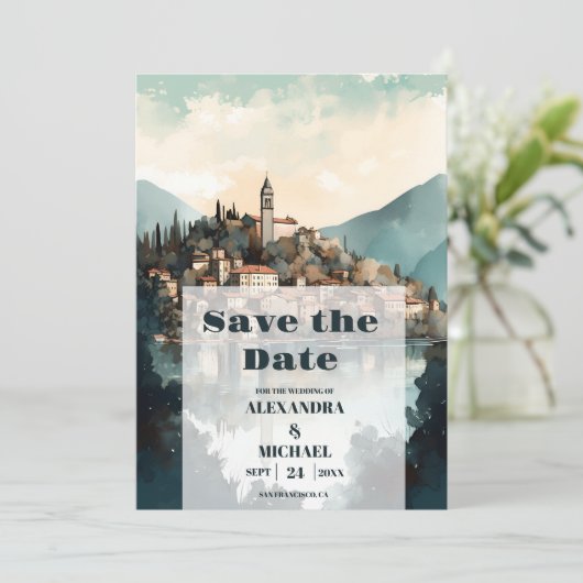 Italië Comomeer Bestemming Bruiloft Save The Date (Staand voorkant)
