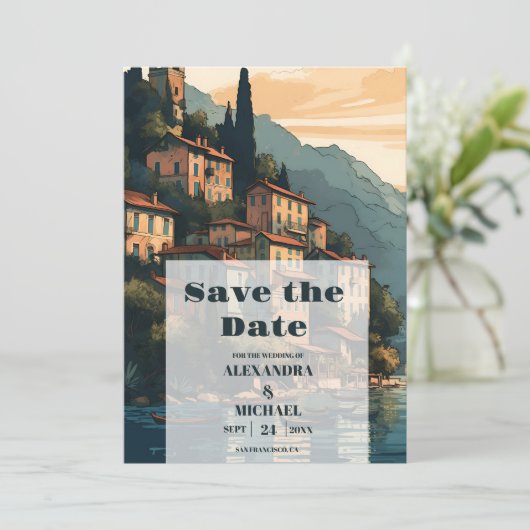 Italië Comomeer Bestemming Bruiloft Save The Date (Staand voorkant)