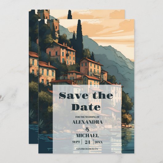 Italië Comomeer Bestemming Bruiloft Save The Date (Voorkant / Achterkant)