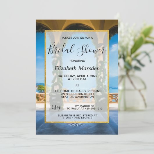 Italië Elegant Gold Blue Green Vrijgezellenfeest Kaart (Staand voorkant)