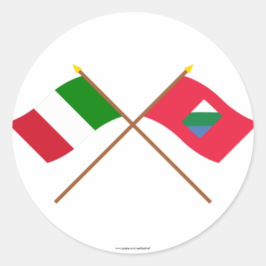 Italië en Abruzzen kruisten vlaggen Ronde Sticker (Voorkant)