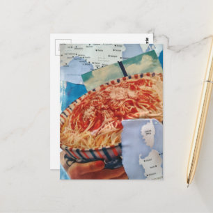 Italië en een kom heerlijke spaghetti collage briefkaart