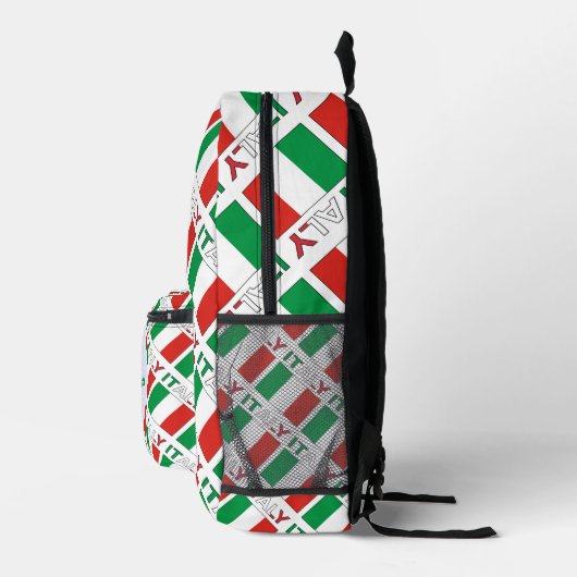 Italië en Italiaanse vlag betegelde groene persona Bedrukte Rugzak (Rechts)