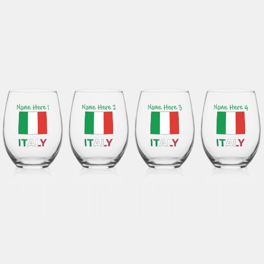 Italië en Italiaanse vlag Groene Personalisatie Wijnglas Zonder Voet (Voorkant)