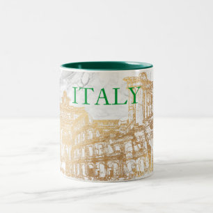 ITALIË, FAUX GOLD+MARBLE TRAVEL SOUVENIRS TWEEKLEURIGE KOFFIEMOK