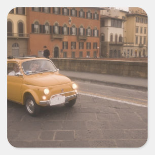 Italië, Florence. Fiat 800 Rally kruist Arno Vierkante Sticker
