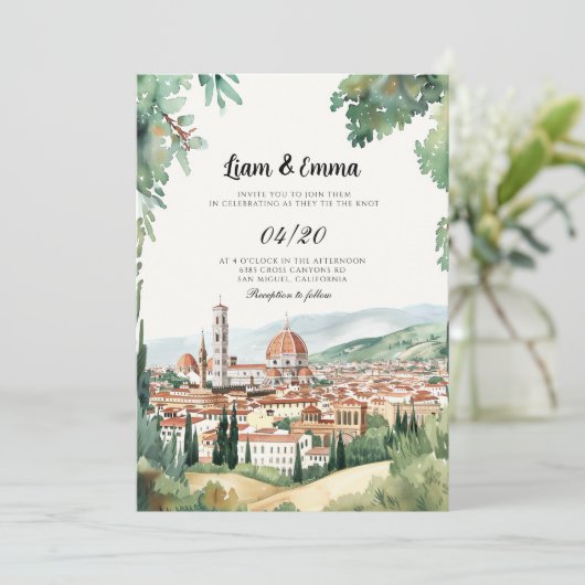 Italië Florence landschap bruiloft uitnodiging (Staand voorkant)