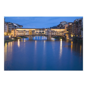 Italië, Florence, Nachtelijke weerspiegelingen in Foto Afdruk