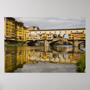 Italië, Florence, Reflectie in de Arno Poster