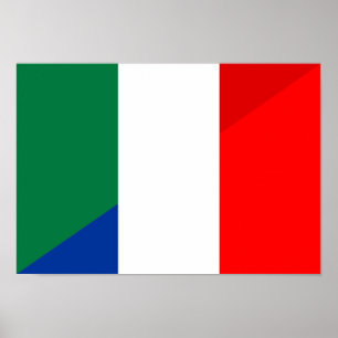italië - frankrijk - halve vlag poster