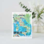 Italië geïllustreerde reiskaart briefkaart (Staand voorkant)