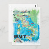 Italië geïllustreerde reiskaart briefkaart (Voorkant / Achterkant)