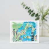 Italië geïllustreerde reiskaart briefkaart (Staand voorkant)