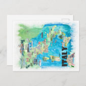 Italië geïllustreerde reiskaart briefkaart (Voorkant / Achterkant)