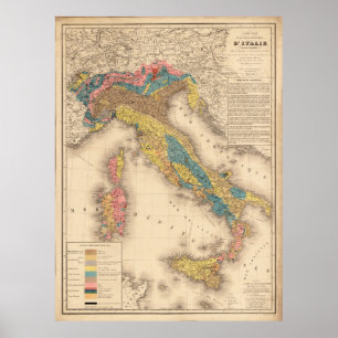  Italië Geologische kaart (1844) Poster