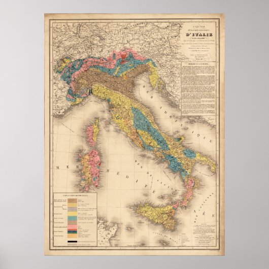  Italië Geologische kaart (1844) Poster (Voorkant)