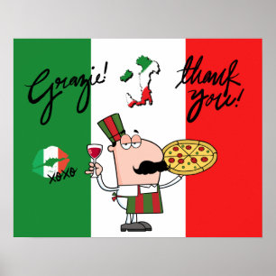 Italië Grazie Pizza Chef Wijnkus XOXO Art Poster