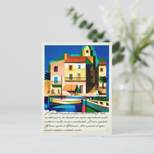 Italië, Helderkleurige woningen, Vintage-reis Briefkaart (Staand voorkant)