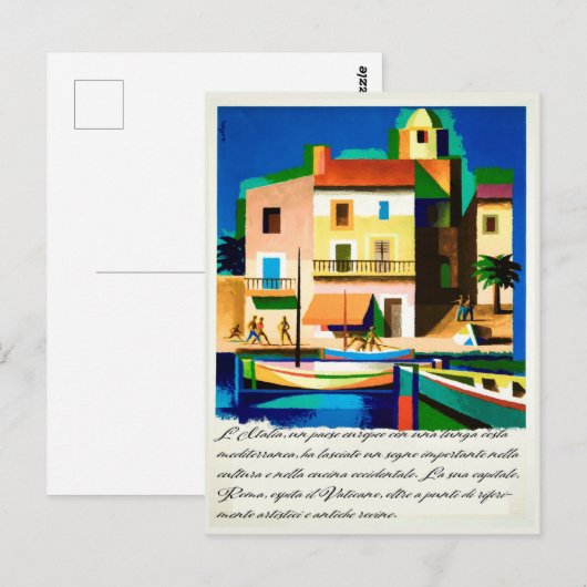 Italië, Helderkleurige woningen, Vintage-reis Briefkaart (Voorkant / Achterkant)