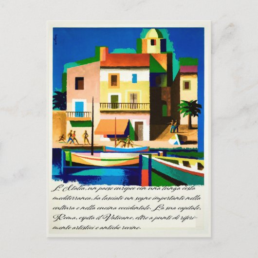 Italië, Helderkleurige woningen, Vintage-reis Briefkaart (Voorkant)