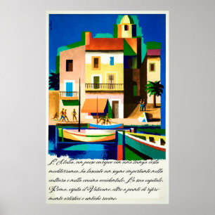 Italië, Helderkleurige woningen, Vintage-reis Poster