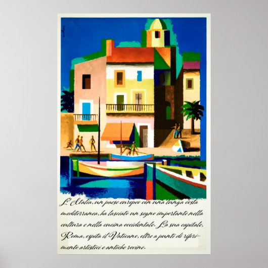 Italië, Helderkleurige woningen, Vintage-reis Poster (Voorkant)