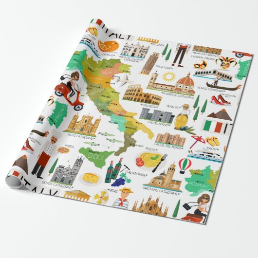 Italië Iconen Design Cadeaupapier (Uitgerold)