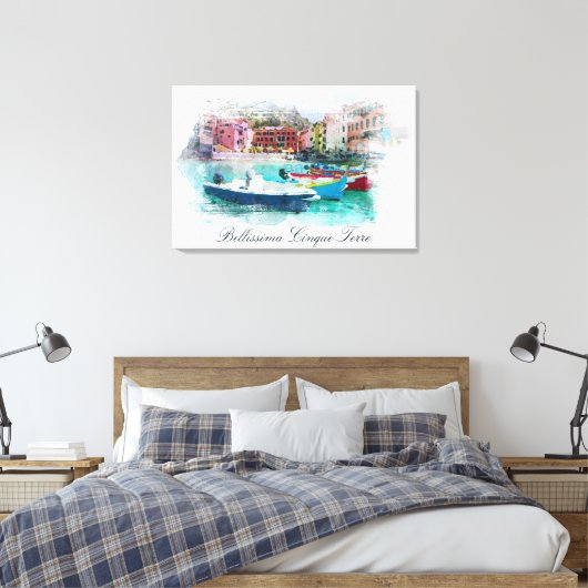 ** Italië Italiaans Taal Cinque Terre AP12 Art Canvas Afdruk (Insitu (Slaapkamer))