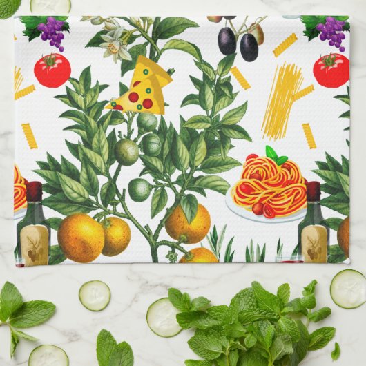 Italië, Italiaans, voedsel, deegwaren, pizza, wijn Theedoek (Gevouwen)