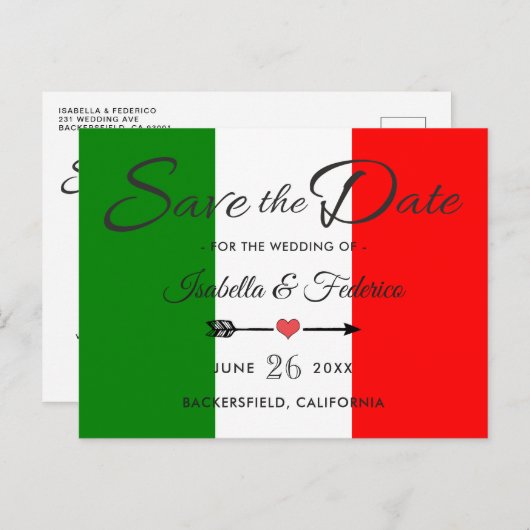 Italië Italiaanse bruiloft Save the Date Aankondigingskaart (Voorkant / Achterkant)