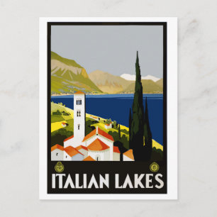 Italië, Italiaanse meren, illustratie, oldtimers Briefkaart