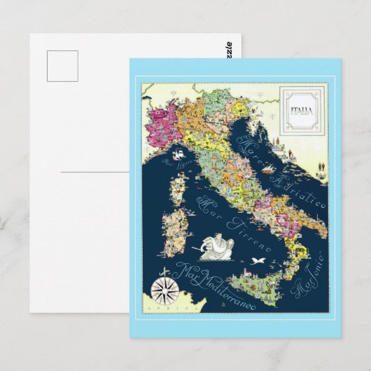  Italië — Italiaanse reiskaart Briefkaart (Voorkant / Achterkant)