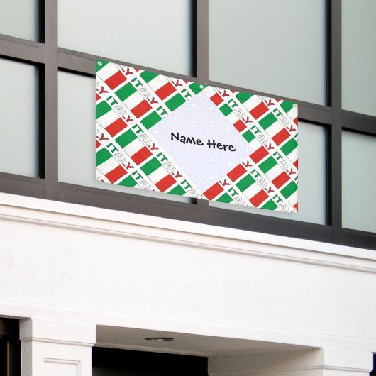 Italië Italiaanse vlag betegelde zwarte personalis Spandoek (Buitenkant Gebouw)