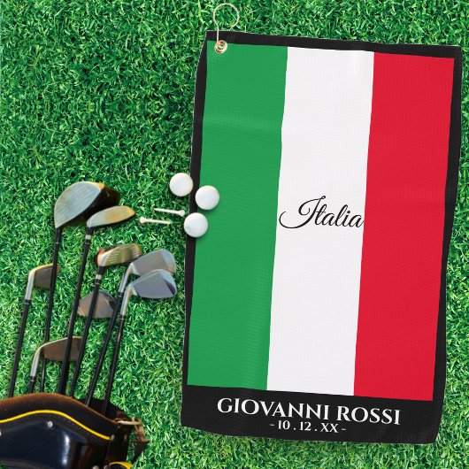 Italië Italiaanse vlag Zwart Trim Naam Tekst Itali Golfhanddoek