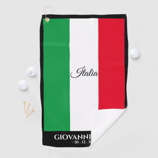 Italië Italiaanse vlag Zwart Trim Naam Tekst Itali Golfhanddoek (Insitu)
