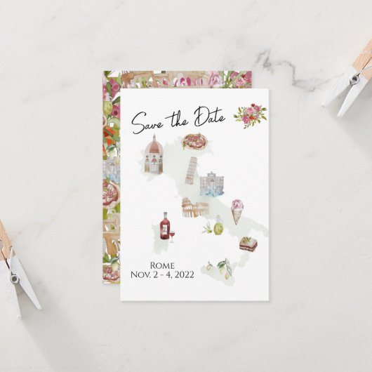 Italië, Italië reis, Italiaans Save the Date Kaart (Voorkant / Achterkant in situ)