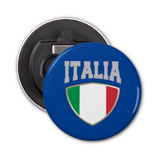 Italië/Italië Vlag schild & tekst Button Flesopener (Voorkant)