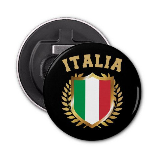Italië/Italië Vlaggelschild Button Flesopener (Voorkant)