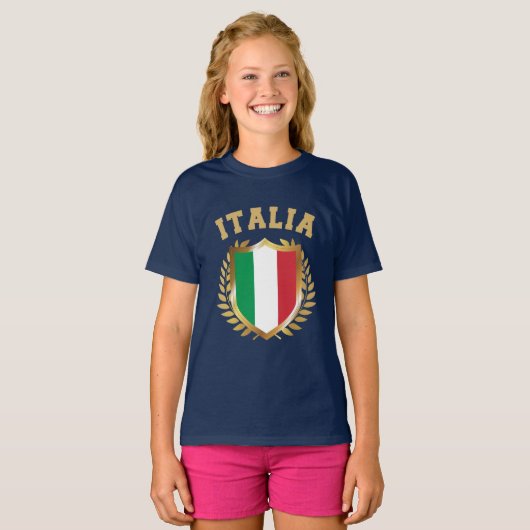 Italië/Italië Vlaggelschild T-Shirt (Voorkant volledig)