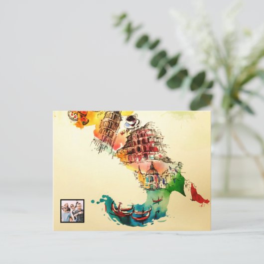  Italië Kaart City Travel Love Waterverf (Staand voorkant)