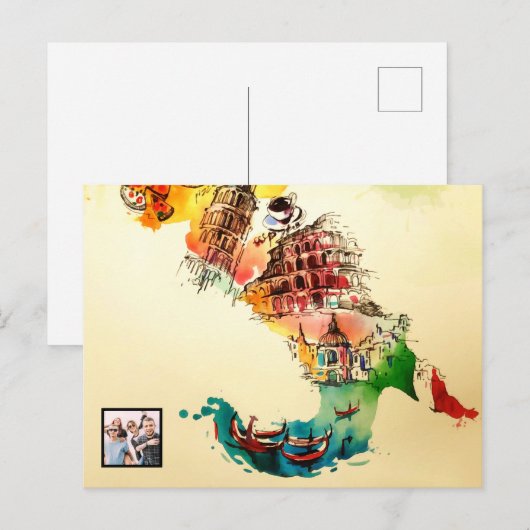  Italië Kaart City Travel Love Waterverf (Voorkant / Achterkant)