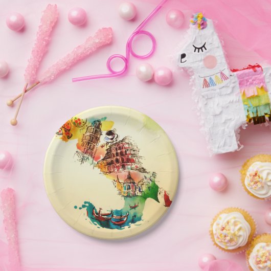  Italië Kaart City Travel Love Waterverf Papieren Bordje (Feest)