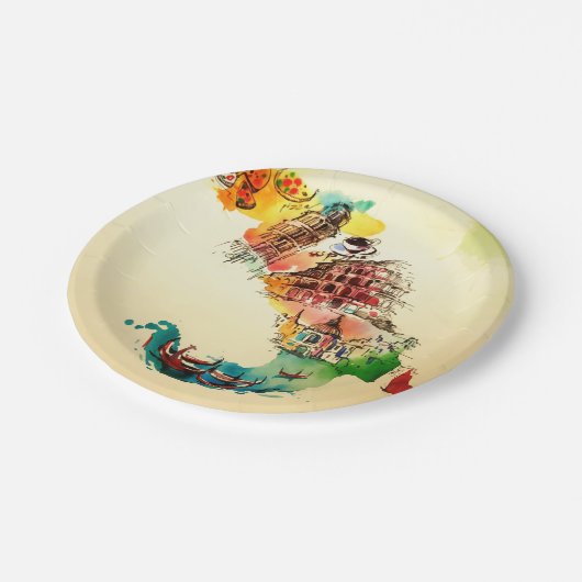  Italië Kaart City Travel Love Waterverf Papieren Bordje (Gekanteld)