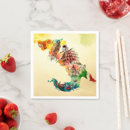  Italië Kaart City Travel Love Waterverf Servet (Insitu)